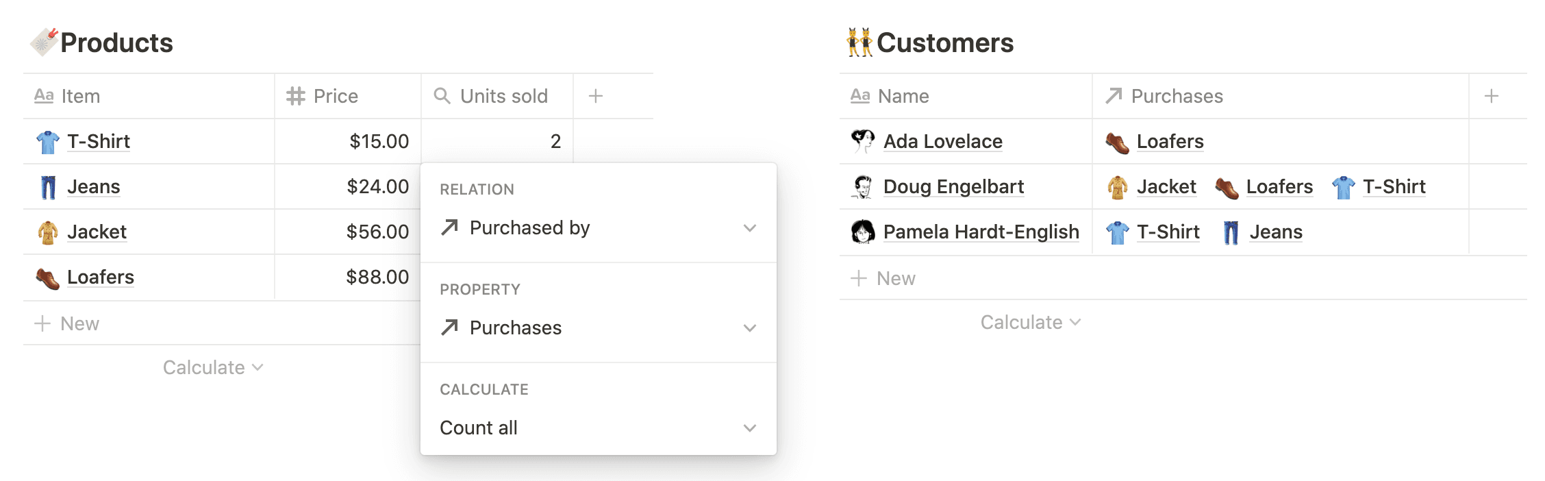 An image of Notion’s relational property in a database