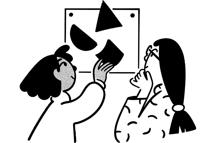 Two illustrated people working together