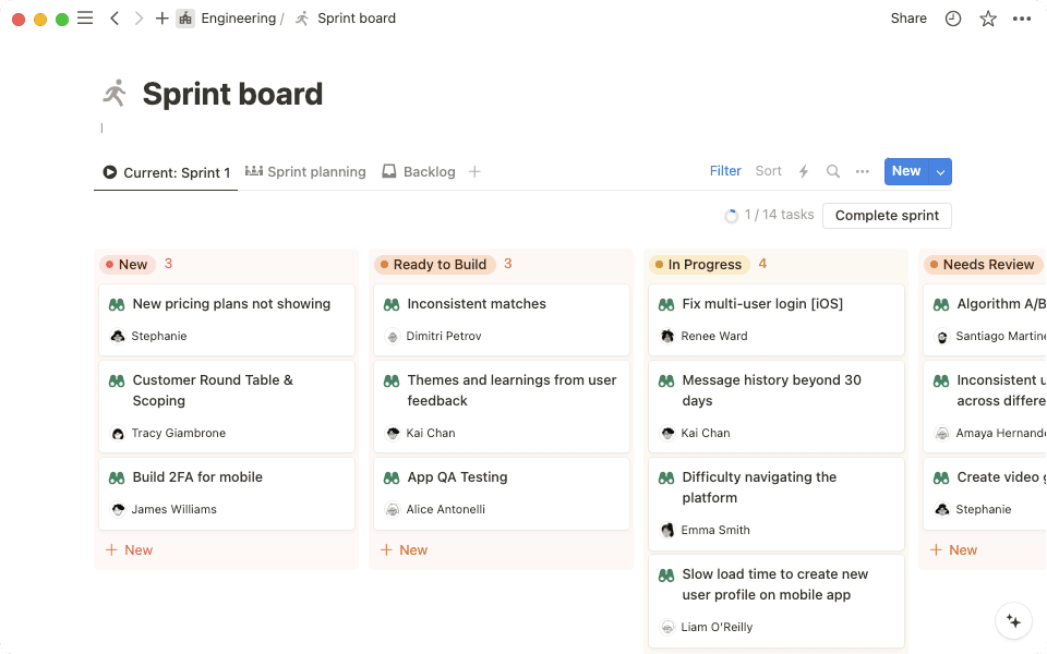 Visualize all of the tasks in a sprint with a board view.