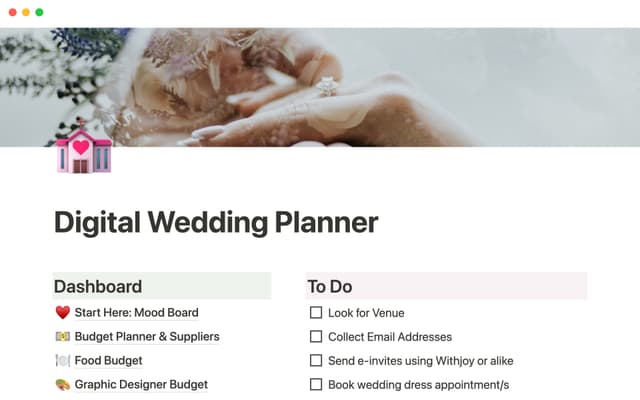 Digital wedding planner